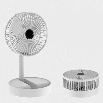 Ventilador portátil inteligente premium em branco, compacto e silencioso, dobrável para fácil transporte